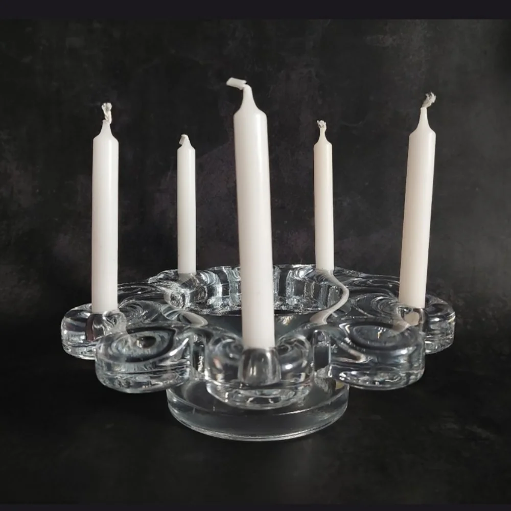 Vtg Nybro Sweden Glass Candle Holder Wreath Shape